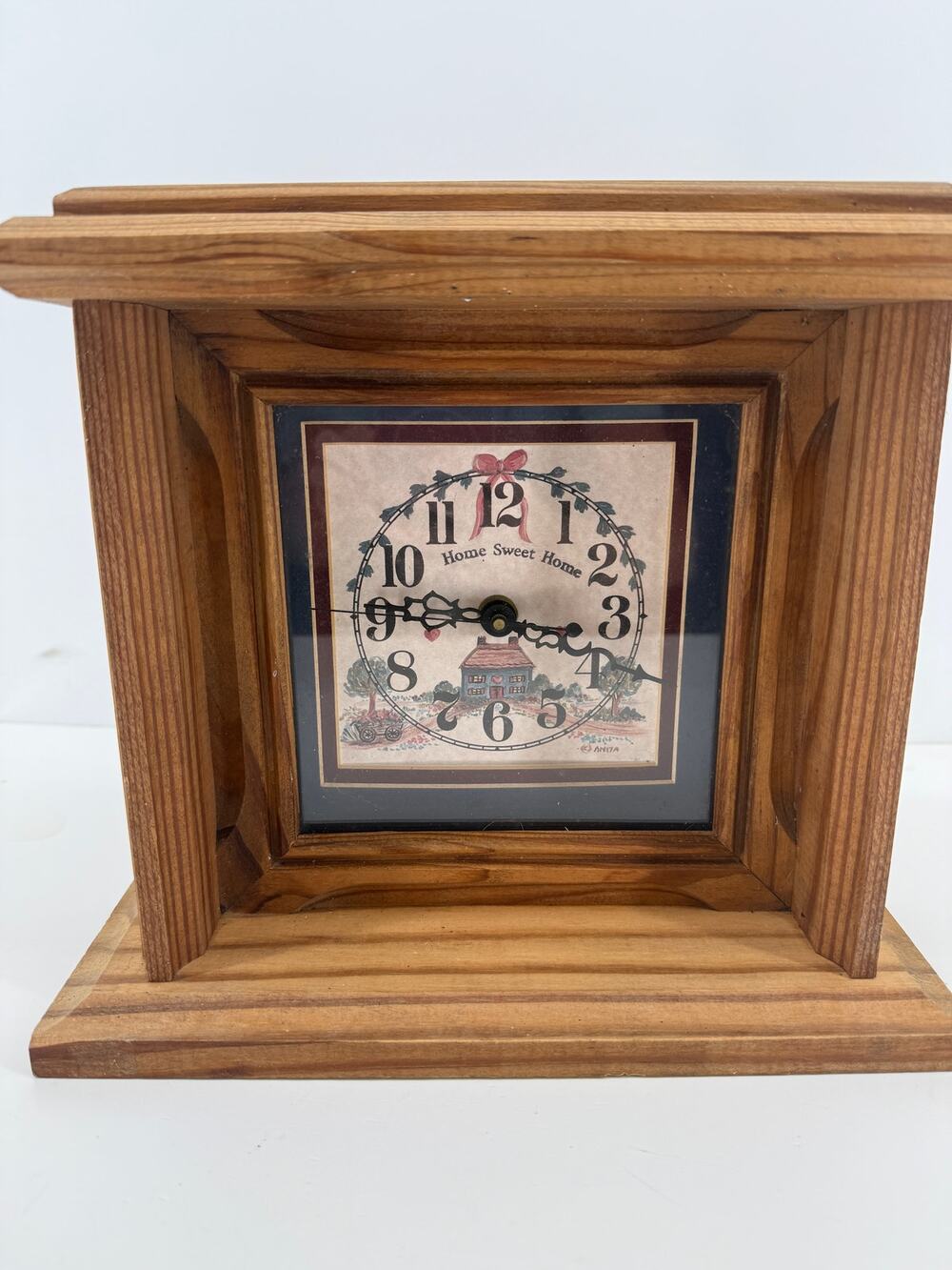 Home Sweet Home Wood Mantel Shelf Clock Country Cottage Primitive Farmhouse 11"